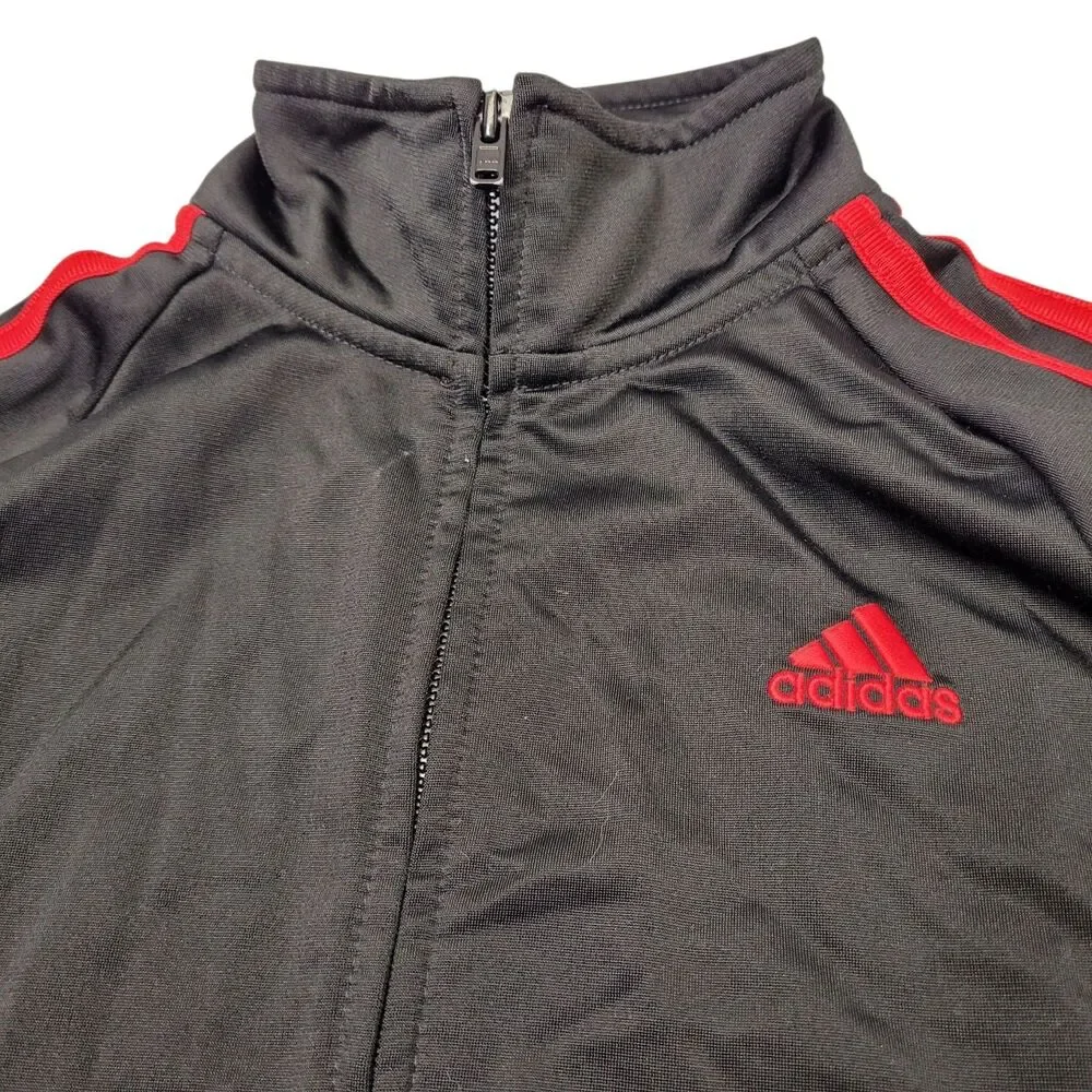 Adidas Toddler Full Zip Track Jacket 3 Red Stripe  Logo Embroidered Black Size 5